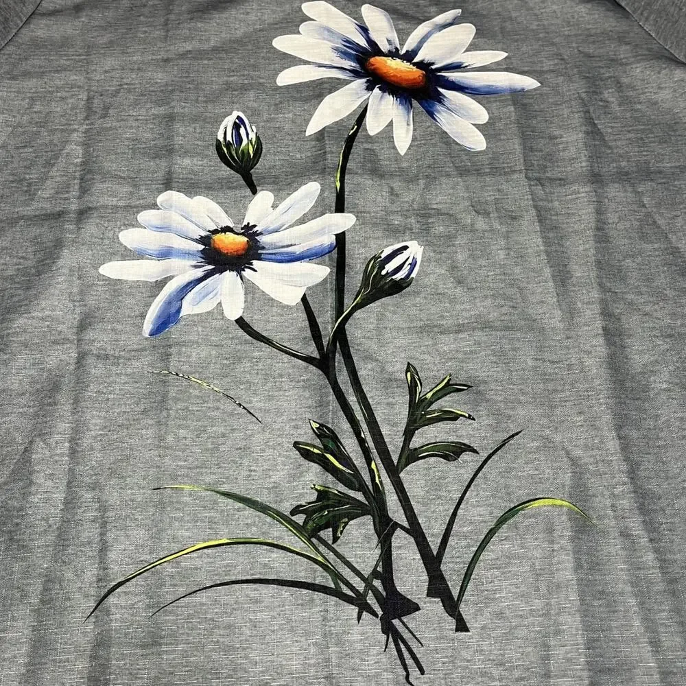 Womens Floral T Shirt 3X Gray Daisy Print Casual Plus Size Top - Picture 4 of 6